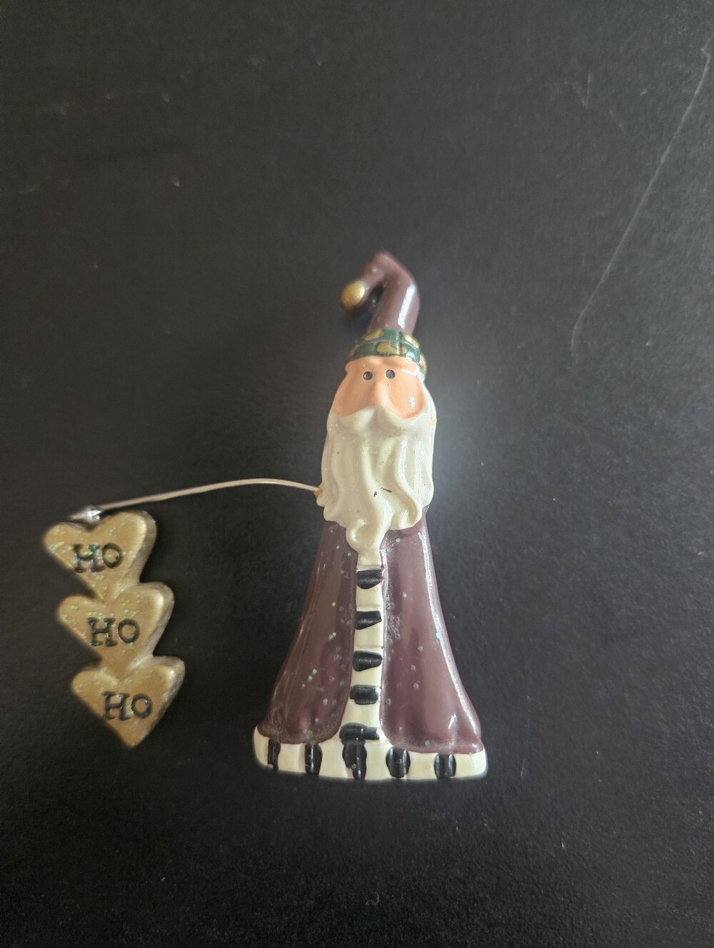 Handcrafted Purple Santa Holiday Ornament - Unbranded